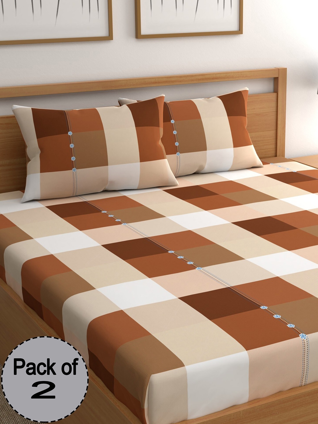

CHHAVI INDIA Brown & White Geometric 210 TC 2 Queen Bedsheet & 4 Pillow Covers
