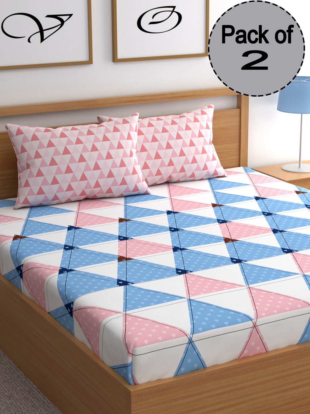 

CHHAVI INDIA White & Blue Geometric 210 TC 2 Queen Bedsheet With 4 Pillow Covers