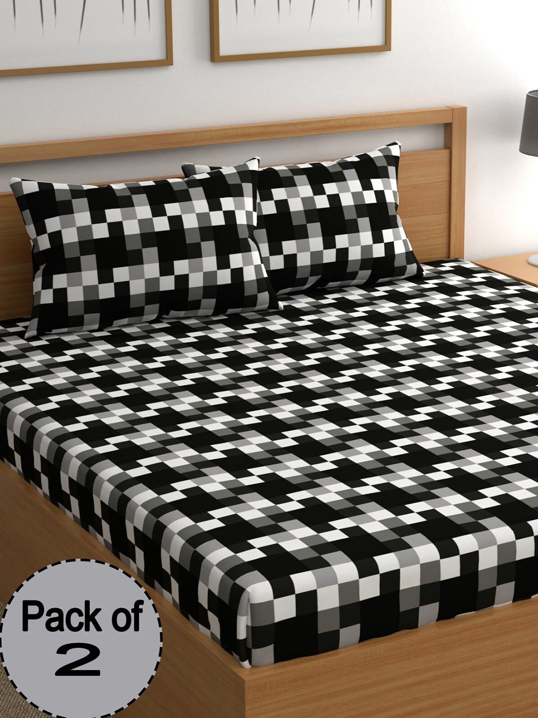 

CHHAVI INDIA Black & White Geometric 210 TC 2 Queen Bedsheet With 4 Pillow Covers