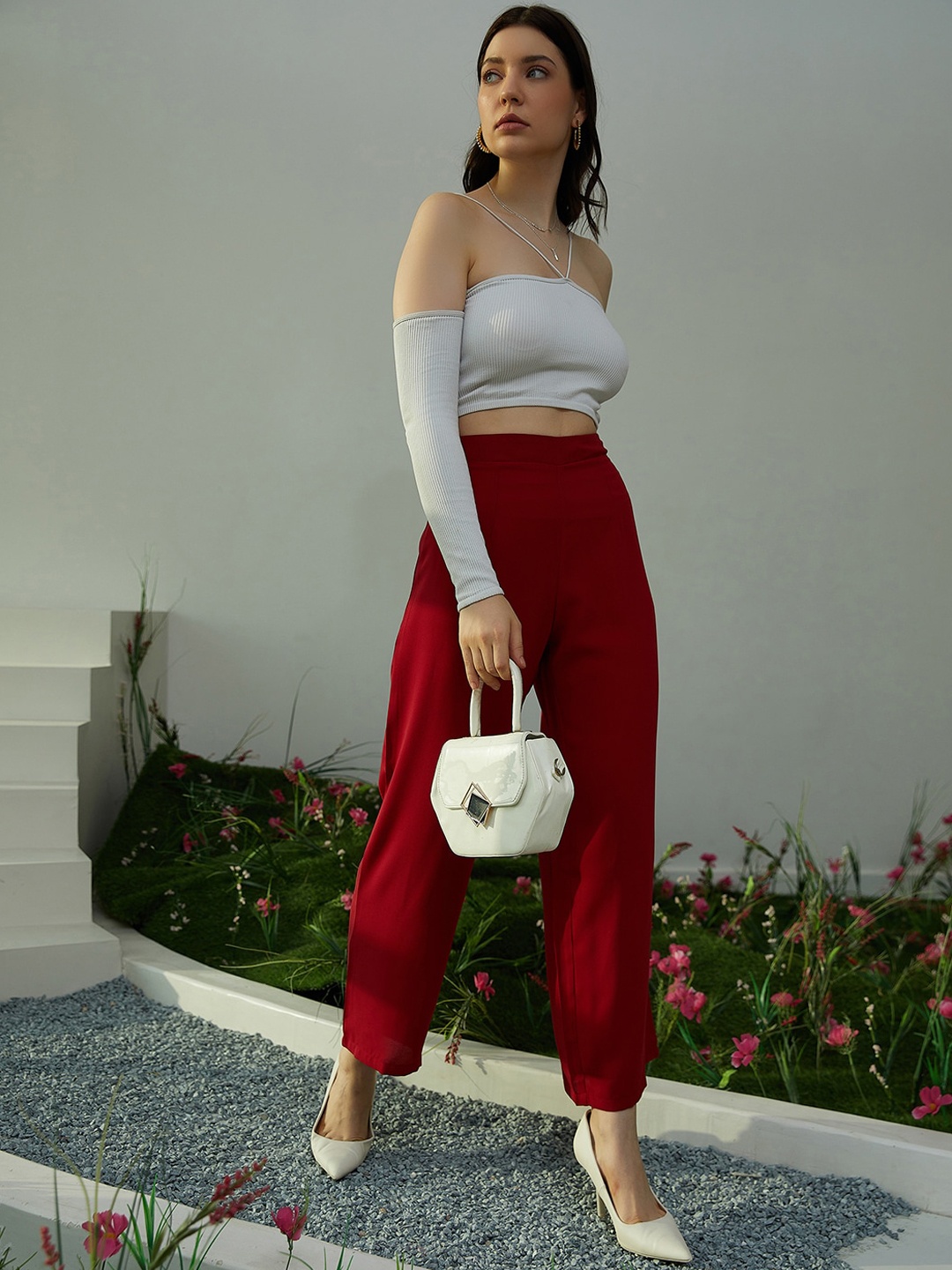 

Berrylush Women High-Rise Relaxed Straight Leg Parallel Trousers, Red