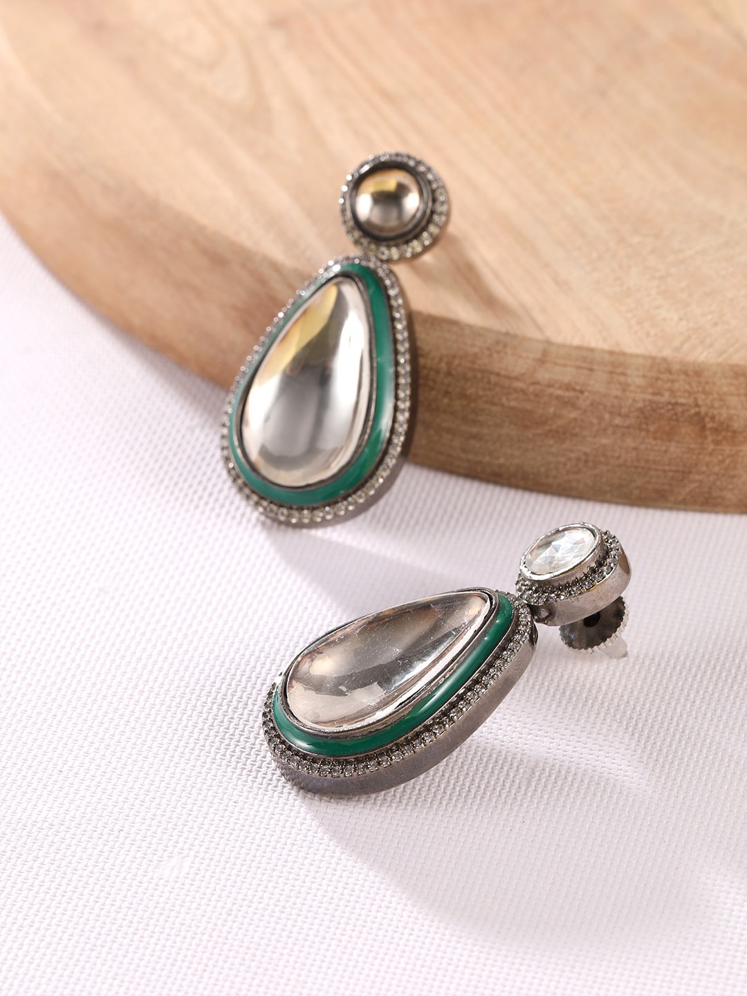

XPNSV Silver-Plated Teardrop Shaped American Diamond Drop Earrings
