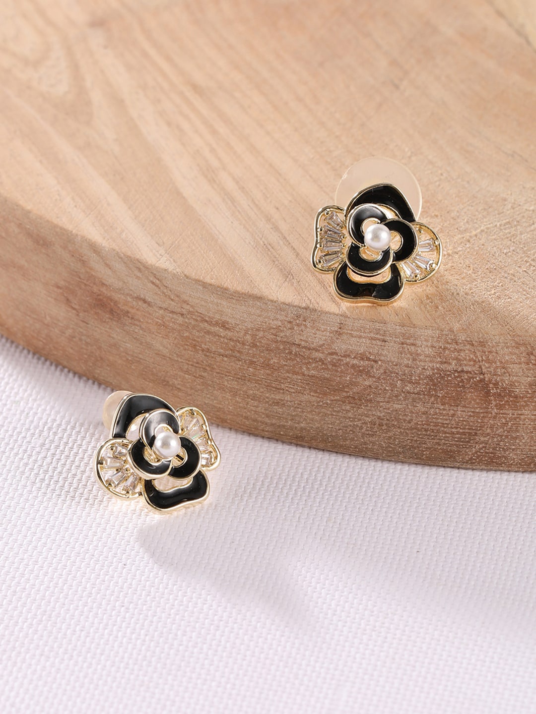 

XPNSV Gold Plated Floral American Diamond Studs Earrings