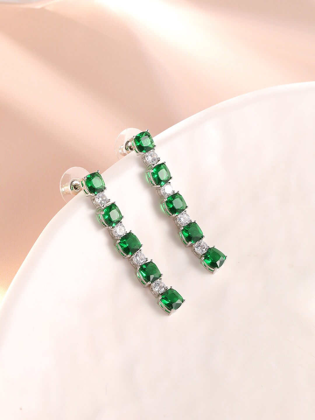 

XPNSV Silver Plated Contemporary American Diamond Drop Earrings