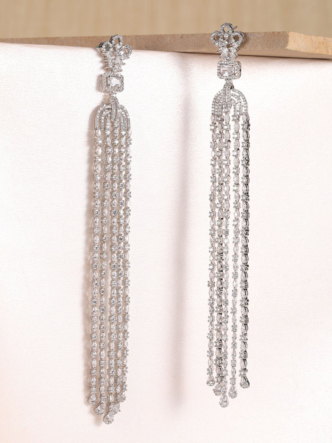 

XPNSV Rhoudium-Plated Contemporary Drop Earrings, Silver