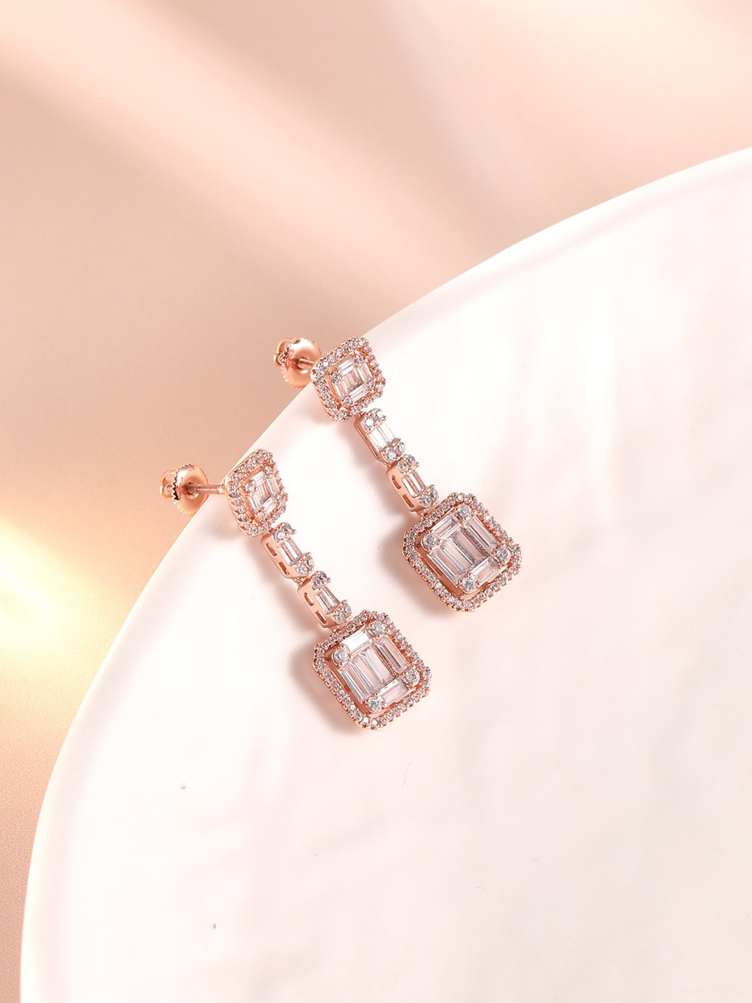 

XPNSV Rose Gold-Plated Contemporary Drop Earrings