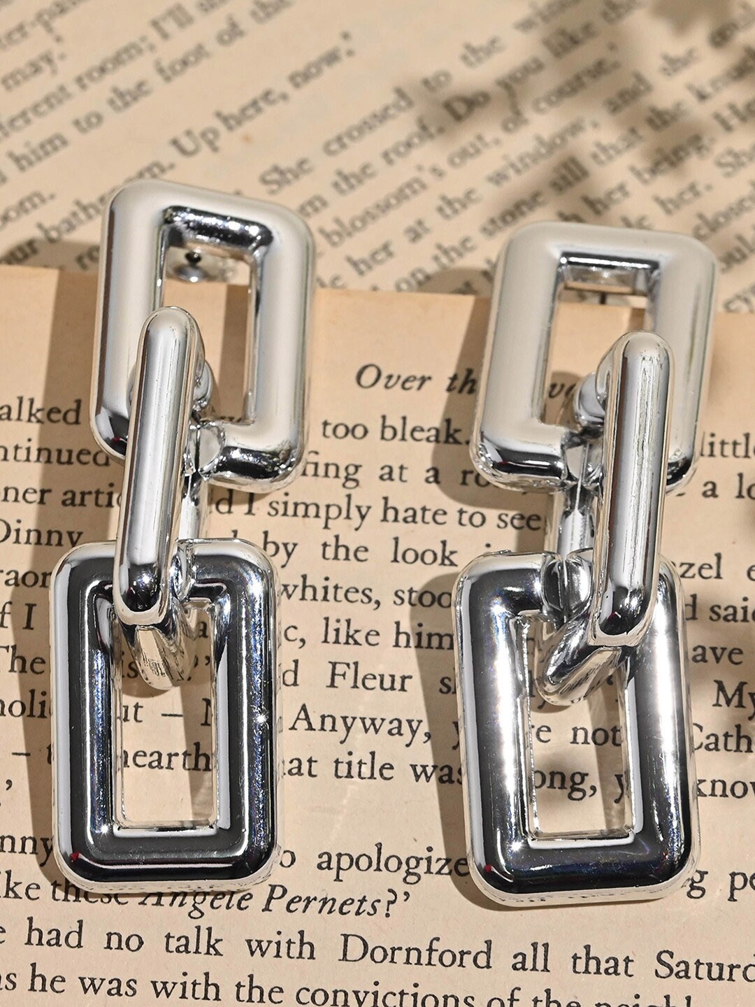 

XPNSV Silver-Plated Contemporary Drop Earrings