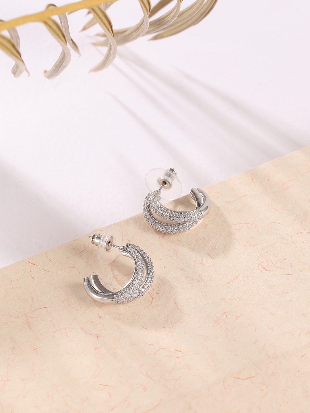 

XPNSV Silver-Plated Contemporary Half Hoop Earrings