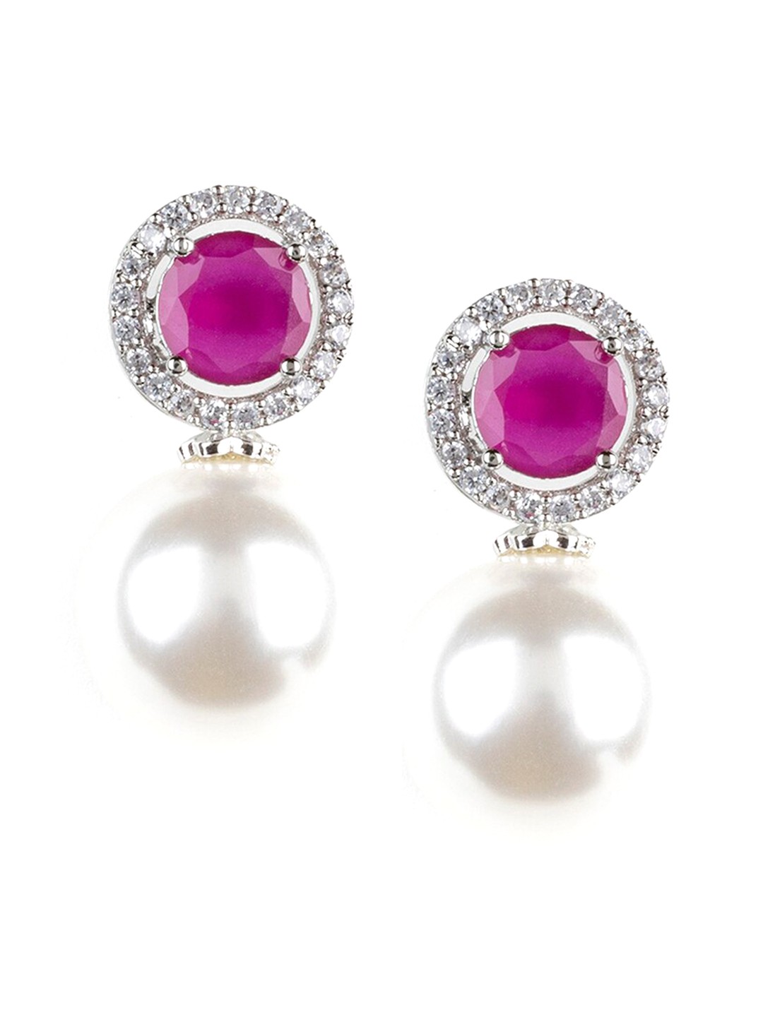

XPNSV Silver-Plated Cubic Zirconia Studded Contemporary Drop Earrings