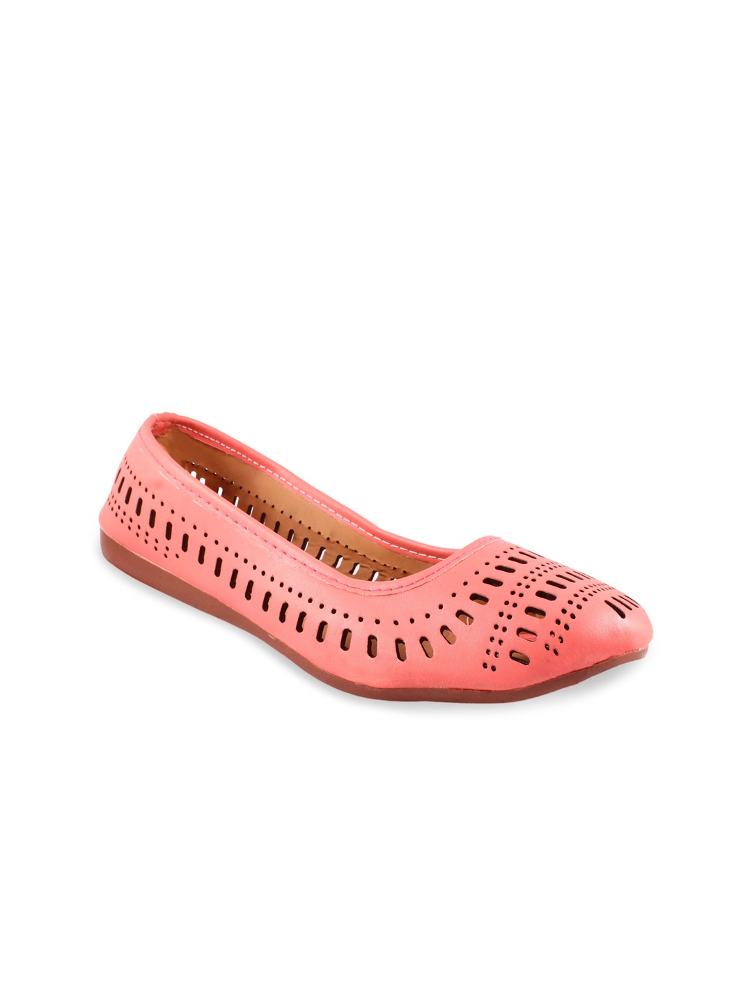 

Apratim Laser Cuts Round Toe Ballerinas, Peach