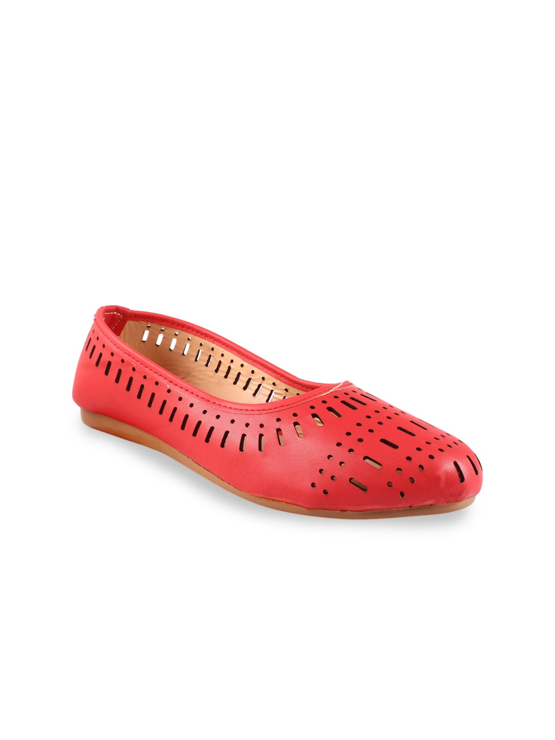 

Apratim Laser Cuts Round Toe Ballerinas, Red