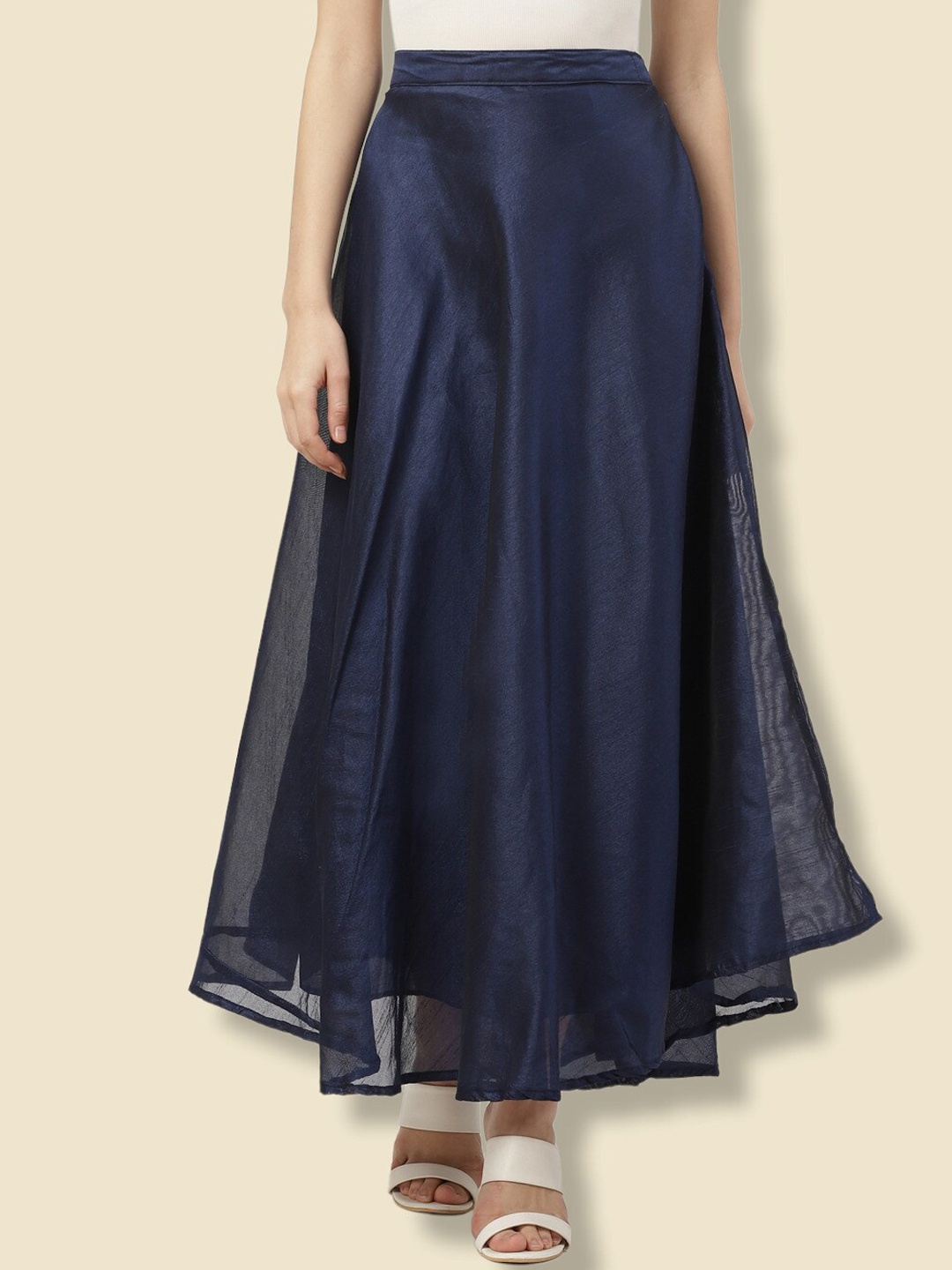 

Vastraa Fusion Maxi Chanderi Flared Skirt, Navy blue