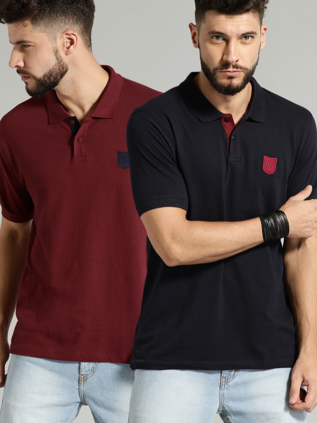 

Roadster Men Pack of 2 Polo T-shirts, Navy blue