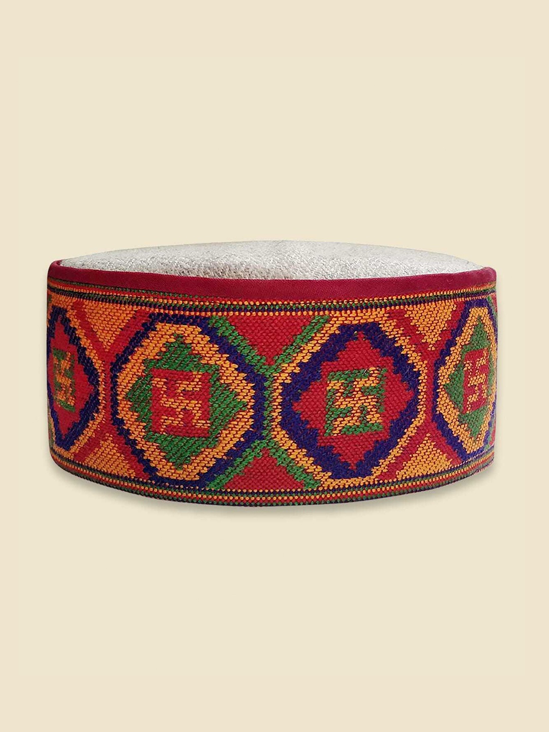 

Vastraa Fusion Embroidered Himachali Kullu Topi Woollen Cap, Red