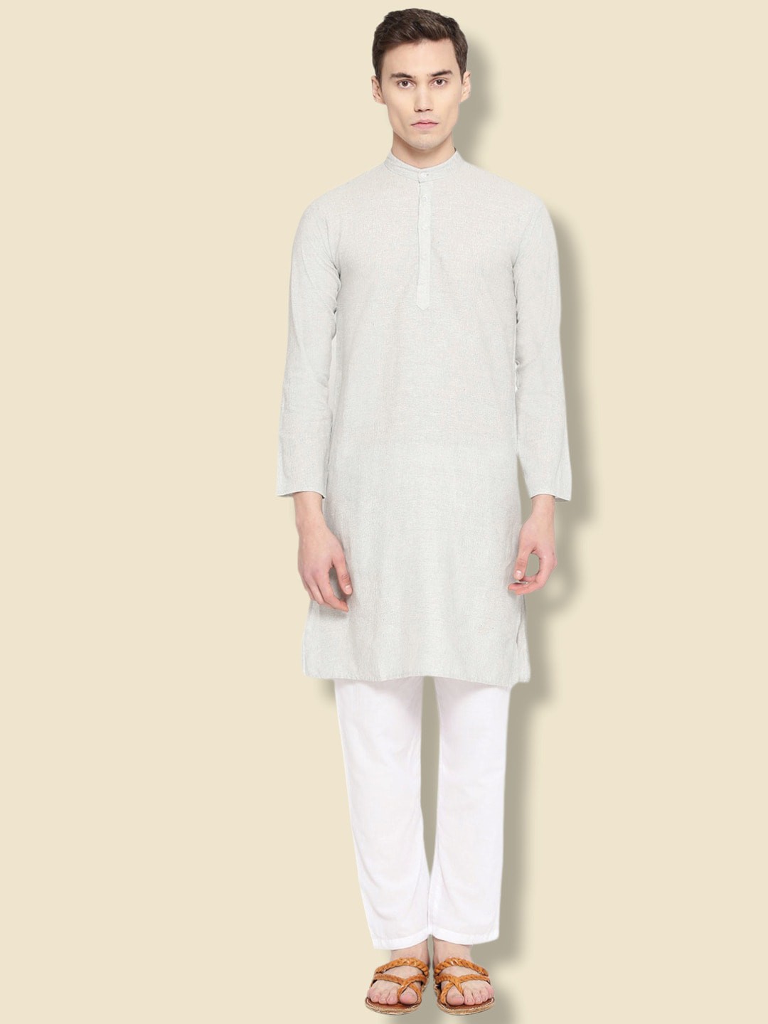 

Vastraa Fusion Mandarin Collar Cotton Straight Kurta, Grey