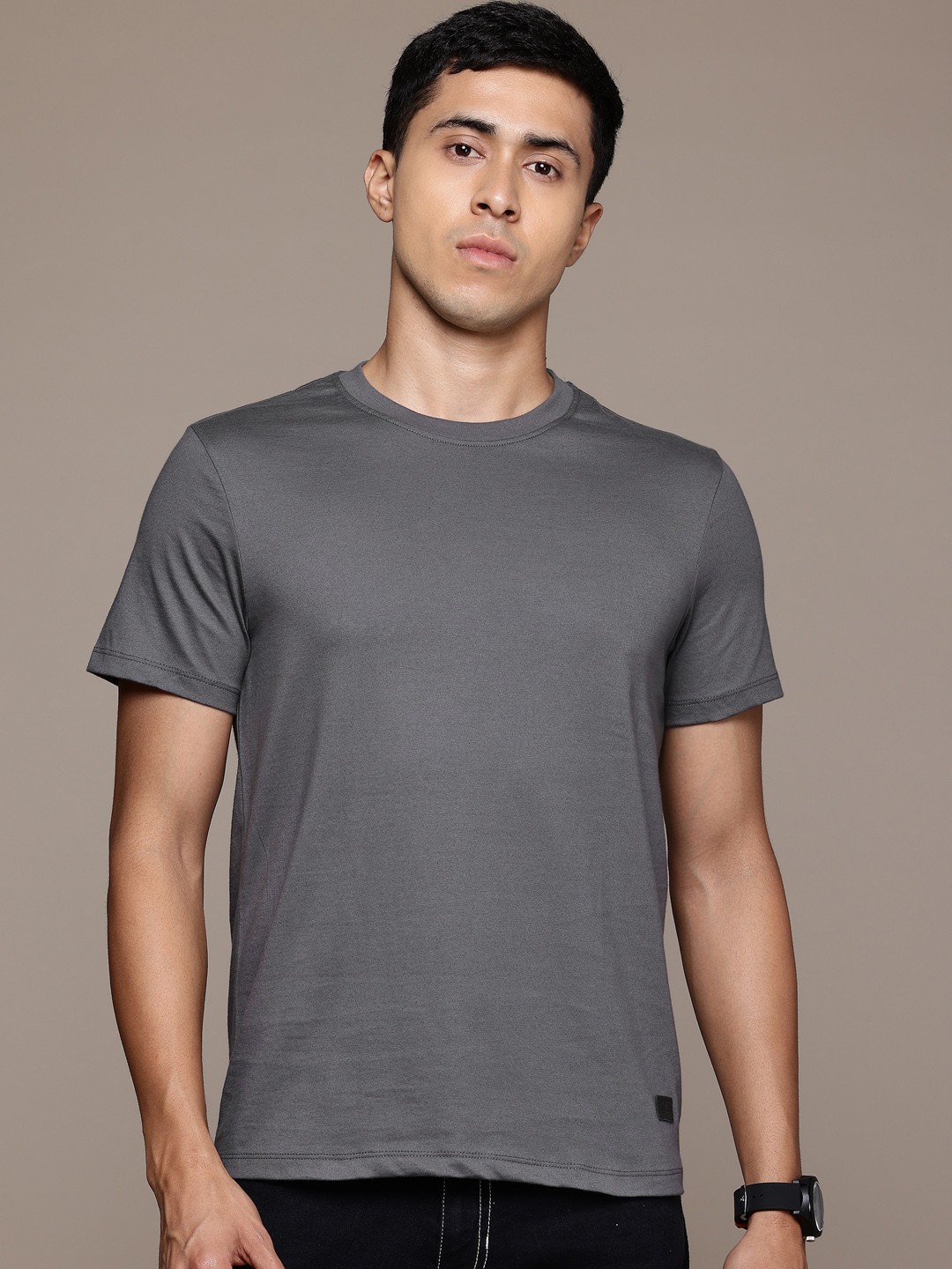 

The Roadster Lifestyle Co. Men Pure Cotton T-shirt, Charcoal
