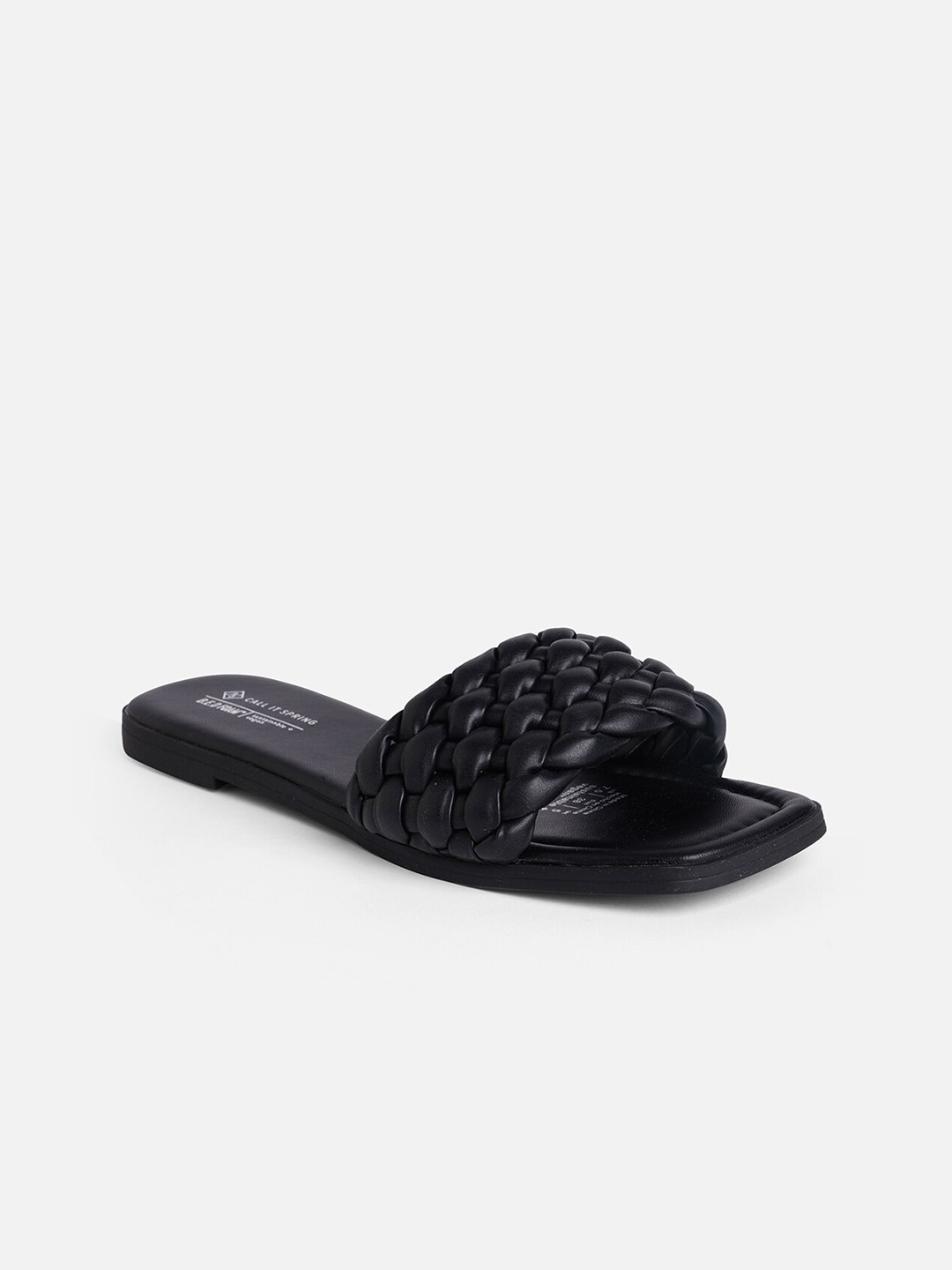 

Call It Spring Women Textured Open Toe Slip On Flats, Black