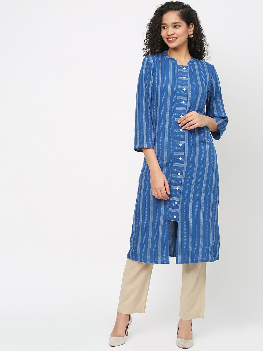 

Fusion Beats Striped Panelled Kurta, Navy blue