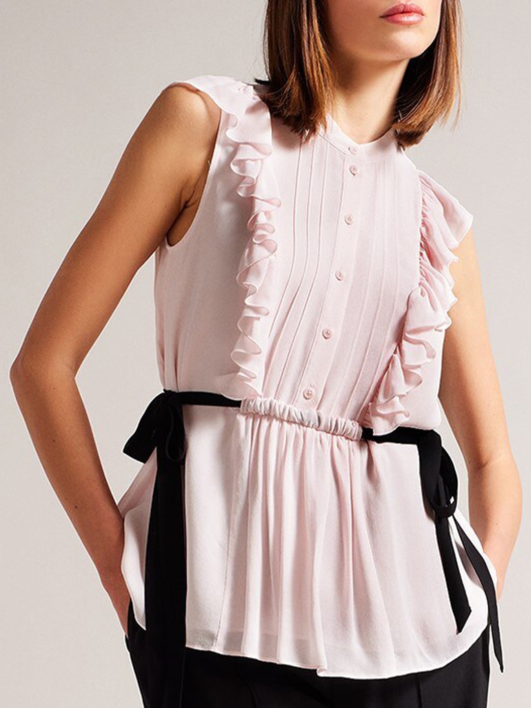

Ted Baker Band Collar Ruffles Cotton Peplum Top, Pink