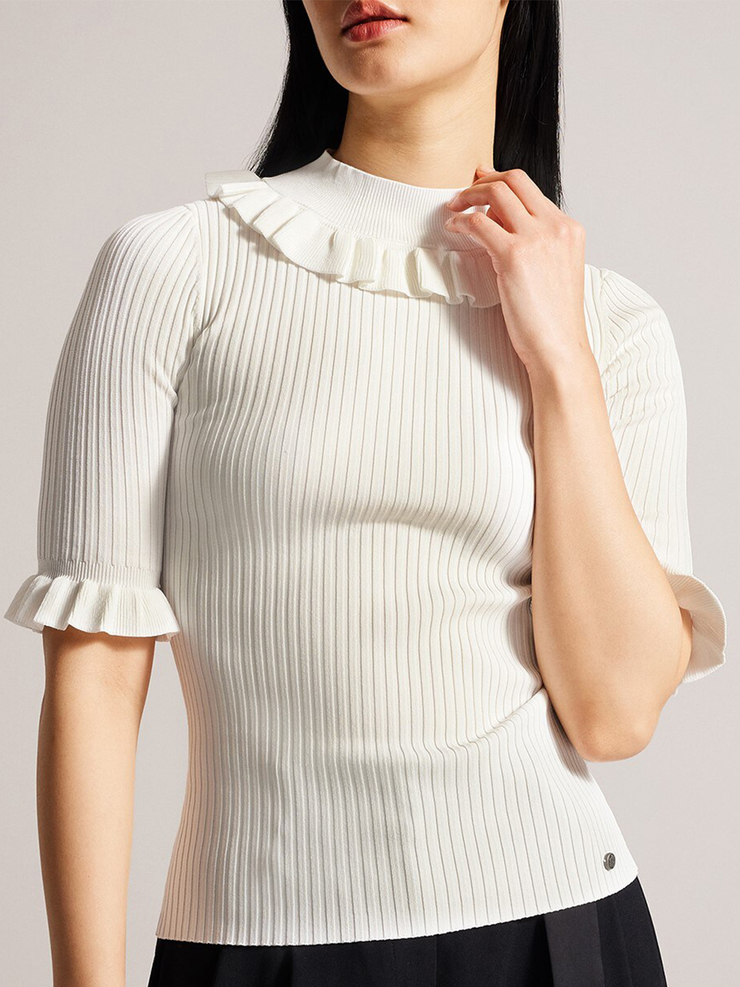 

Ted Baker Striped High Neck Cotton Fitted Top, White