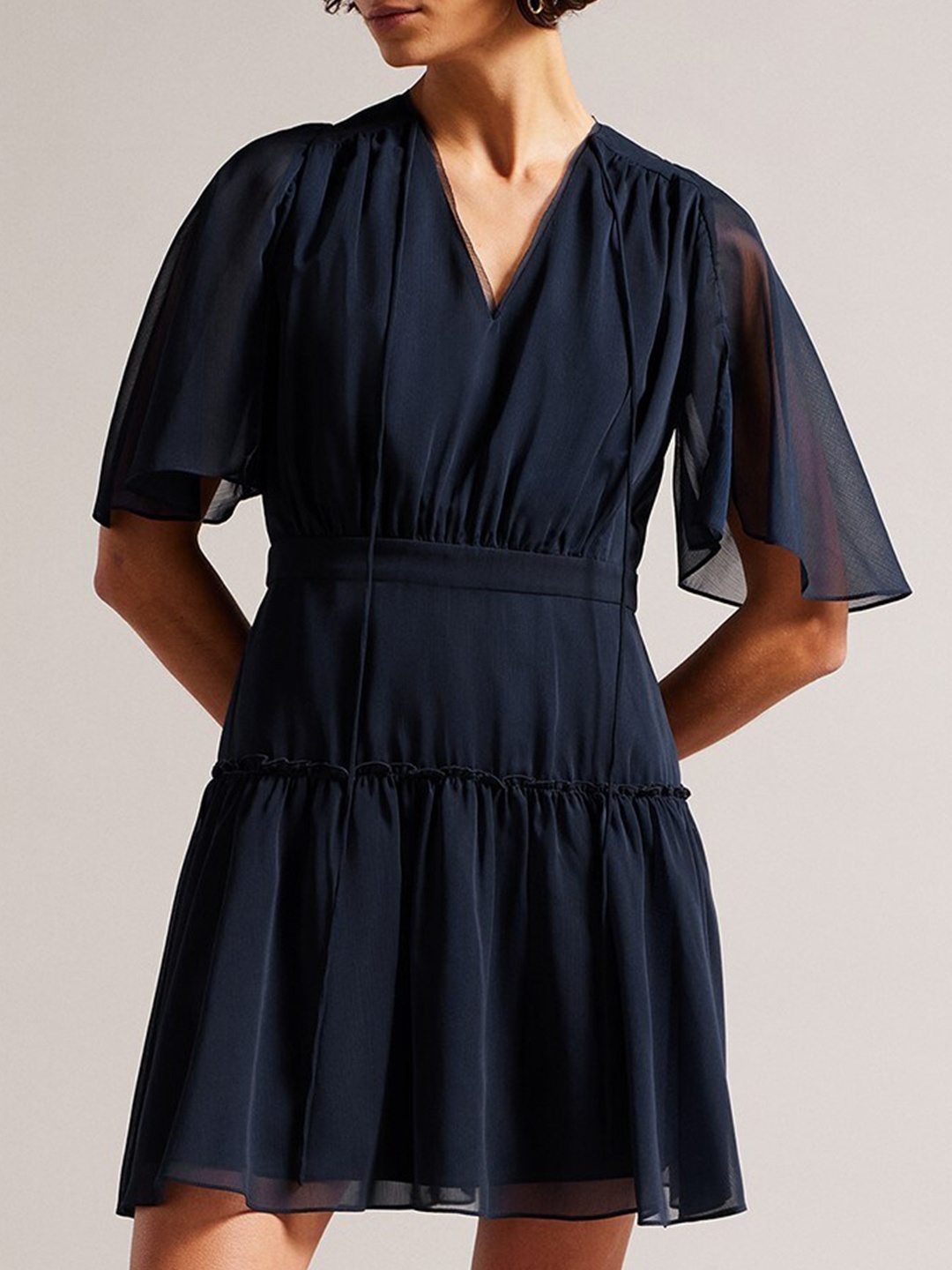

Ted Baker V-Neck Flared Sleeve A-Line Dress, Blue