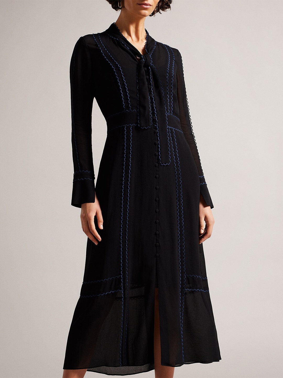 

Ted Baker Striped A-Line Midi Dress, Black