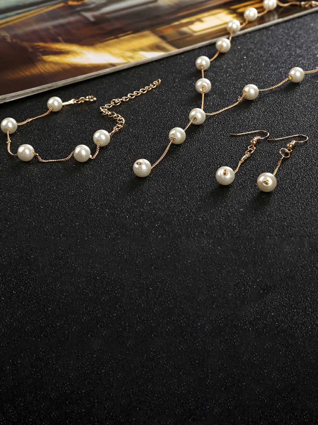 

Jewels Galaxy Gold-Plated Artificial-Beaded Necklace & Earrings With Bracelet Set