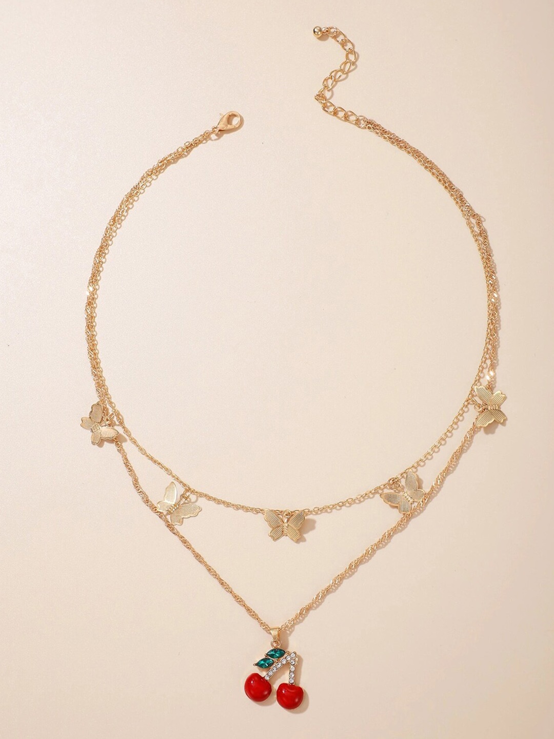 

Jewels Galaxy Gold-Plated Cherries with Butterflies Layered Necklace