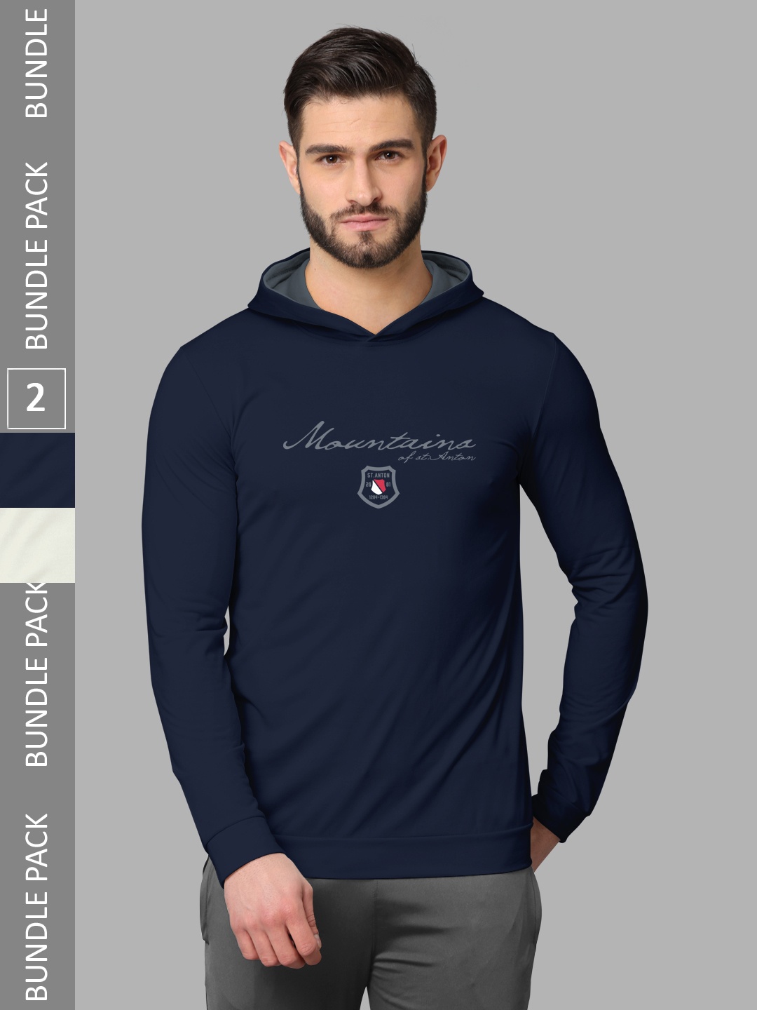 

BULLMER Pack Of 2 Typography Printed Hooded Cotton T-Shirts, Navy blue