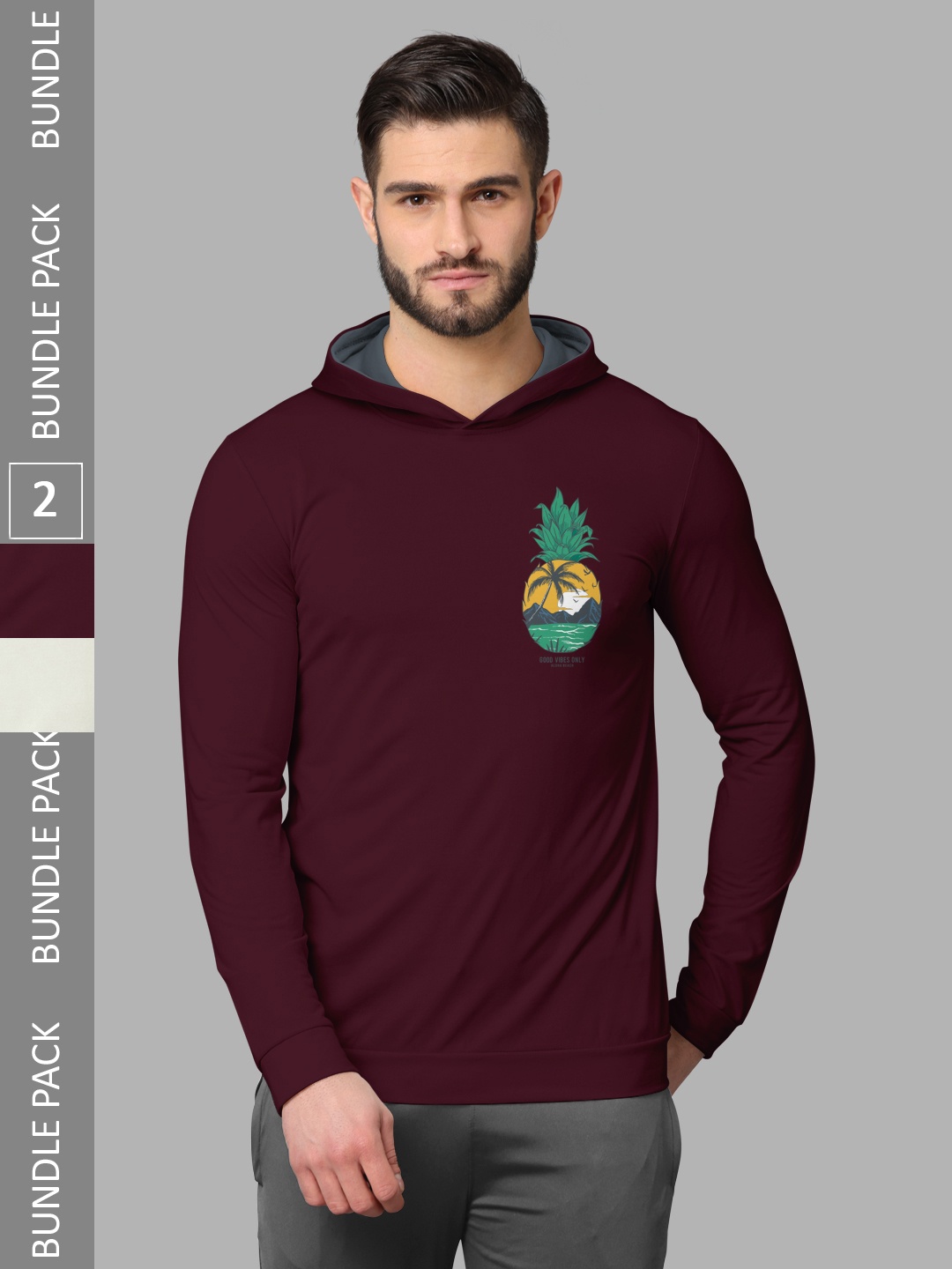

BULLMER Pack Of 2 Graphic Printed Hooded Cotton T-Shirts, Maroon