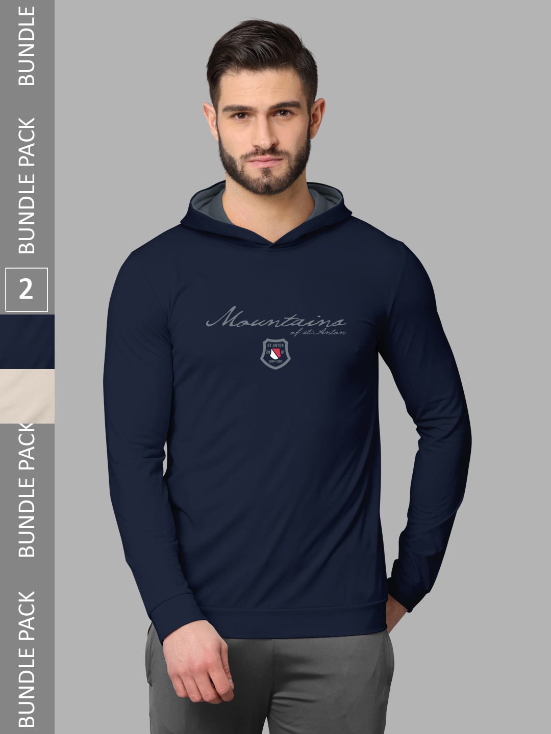 

BULLMER Pack Of 2 Typography Printed Hooded Cotton T-Shirts, Navy blue