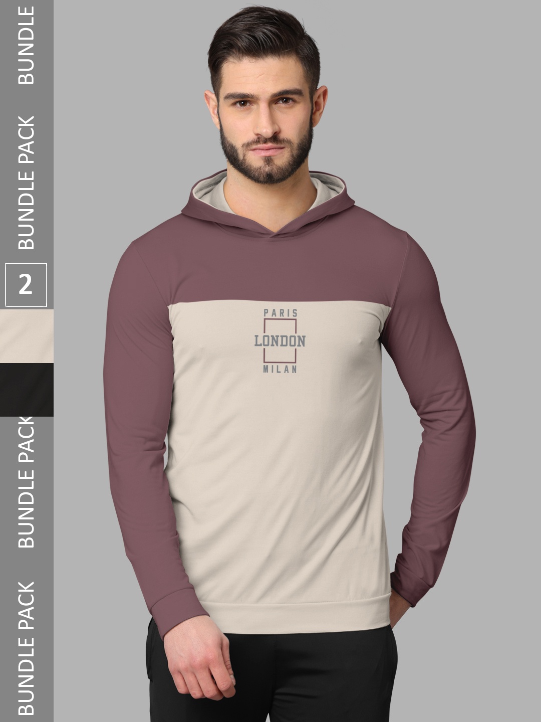 

BULLMER Pack Of 2 Printed Hood Long Sleeves Round Neck T-shirt, Orange