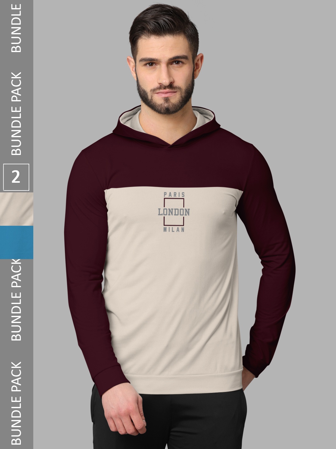 

BULLMER Pack Of 2 Printed Long Sleeves Cotton T-shirts, Burgundy