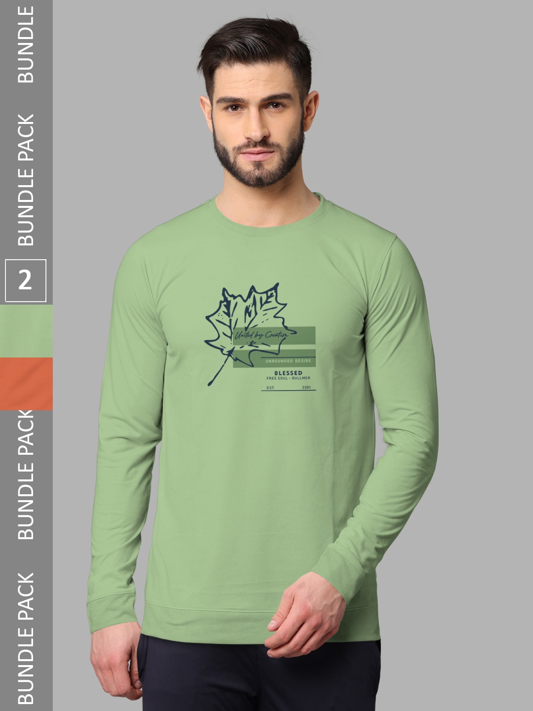 

BULLMER Pack of 2 Typography Printed Long Sleeves Hooded T-shirts, Green