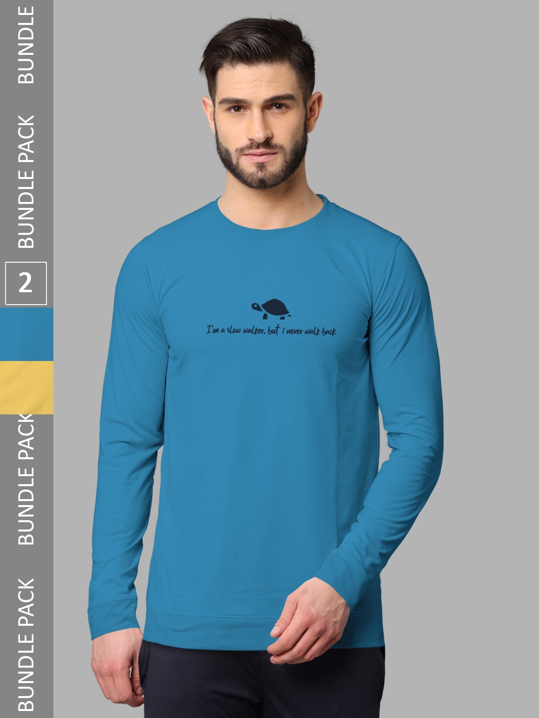 

BULLMER Typography Printed Pack Of 2 Round Neck Cotton T-Shirts, Turquoise blue