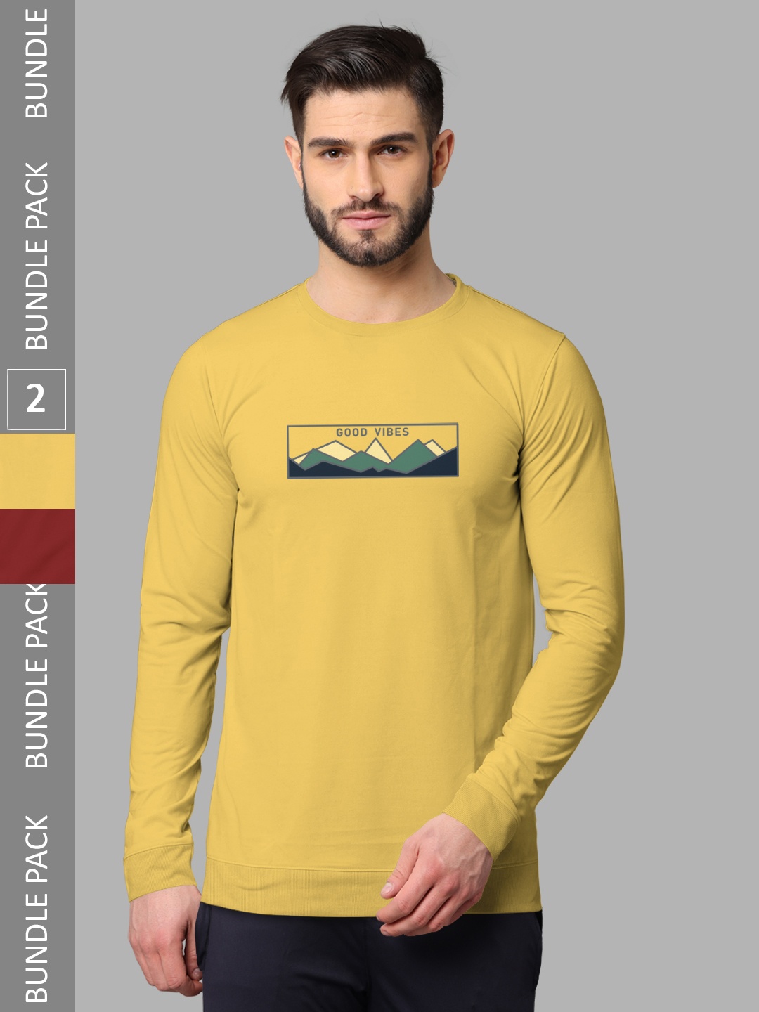 

BULLMER Pack Of 2 Graphic Printed Cotton T-Shirt, Yellow