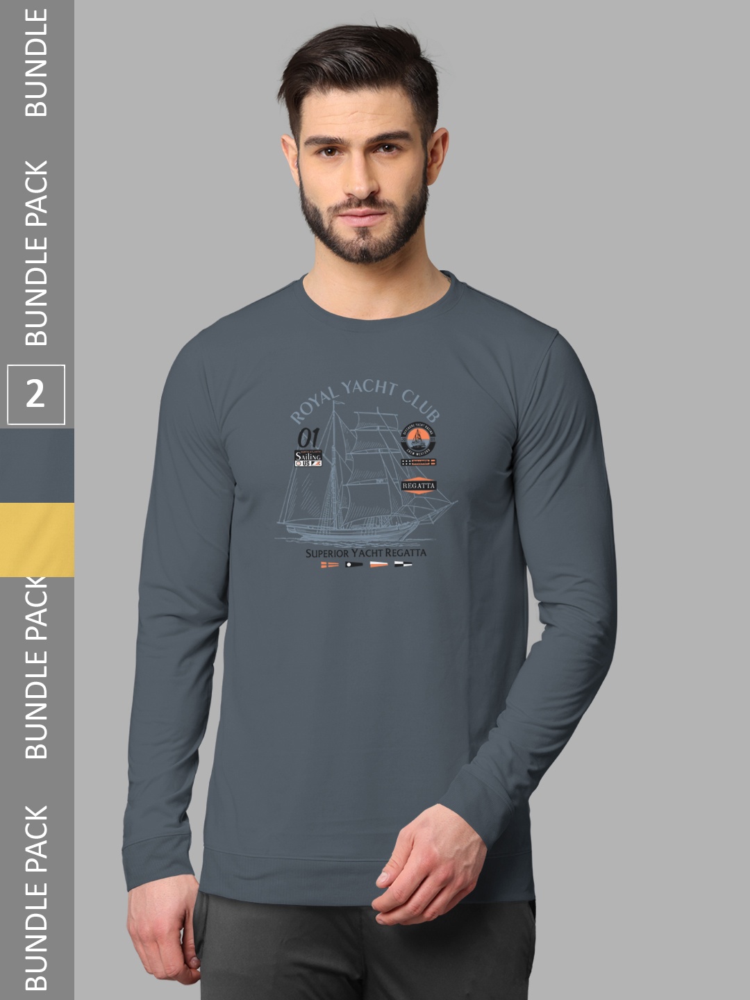 

BULLMER Pack of 2 Typography Printed Hooded Casual Cotton T-shirts, Grey