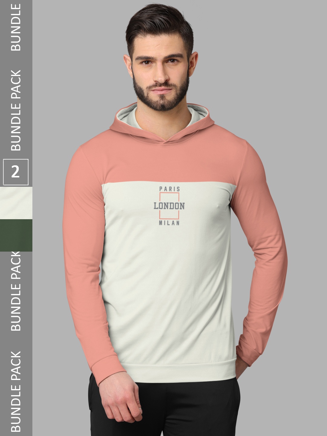 

BULLMER Pack Of 2 Colourblocked Hooded Neck Cotton Casual T-Shirts, Pink