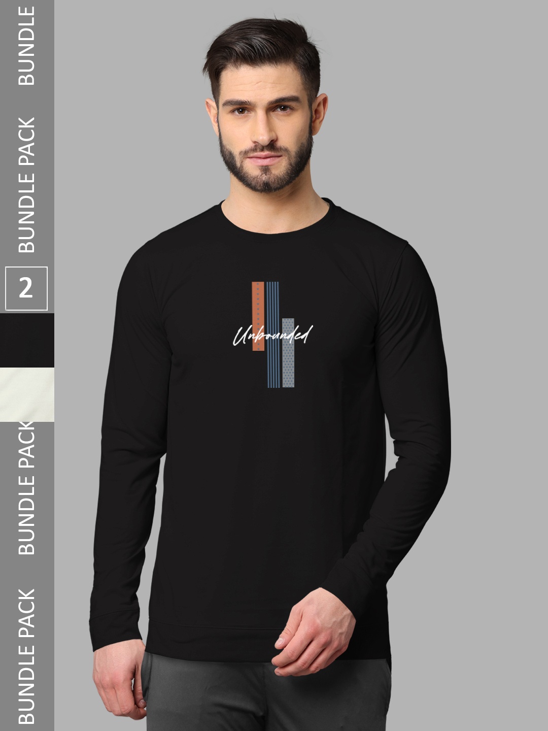 

BULLMER Pack Of 2 Typography Printed Round Neck Cotton Casual T-Shirts, Black