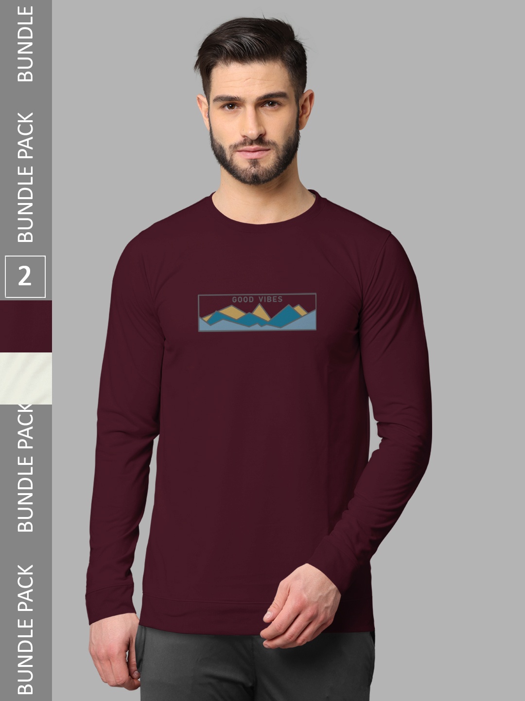 

BULLMER Pack Of 2 Graphic Printed Cotton Casual T-Shirts, Burgundy