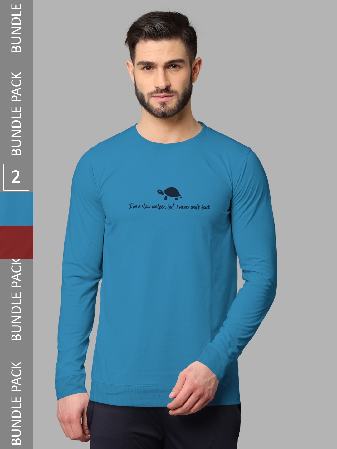 

BULLMER Pack Of 2 Typography Printed Hooded Cotton T-shirt, Turquoise blue