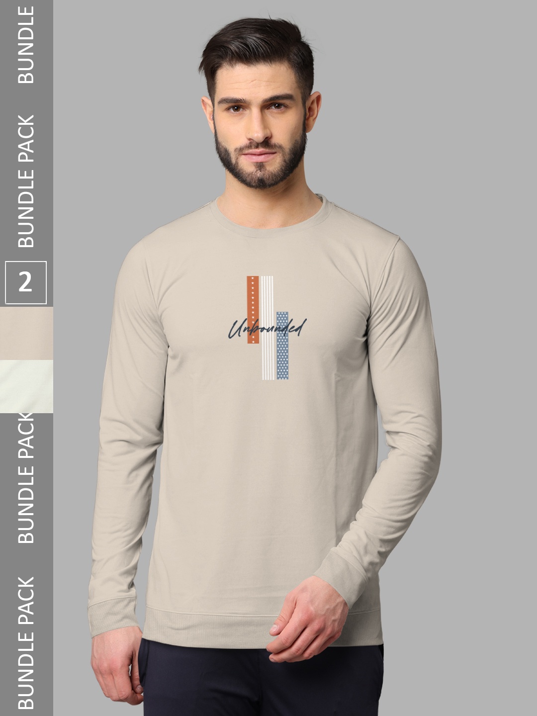 

BULLMER Pack of 2 Typography Printed Hooded Casual Cotton T-shirts, Beige