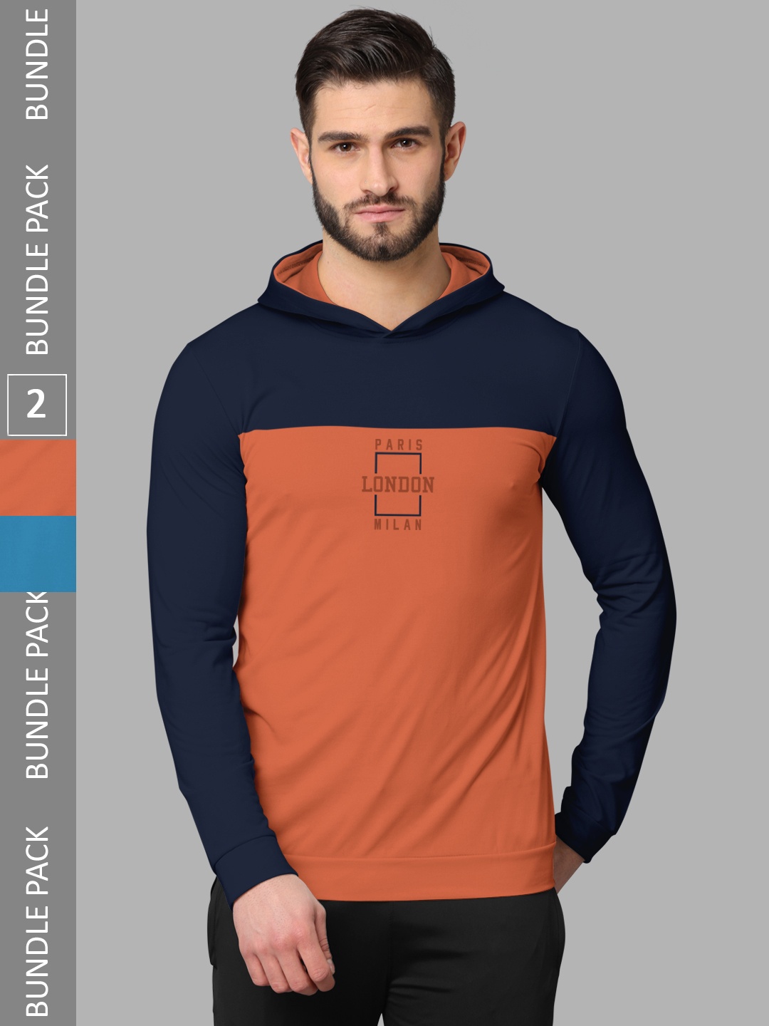

BULLMER Pack Of 2 Printed Long Sleeves Round Neck T-shirt, Orange