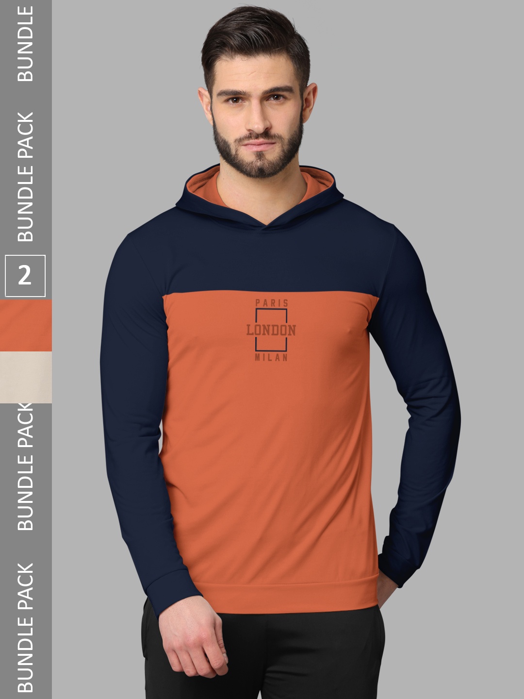 

BULLMER Pack Of 2 Typography Printed Long Sleeves Round Neck T-shirt, Navy blue