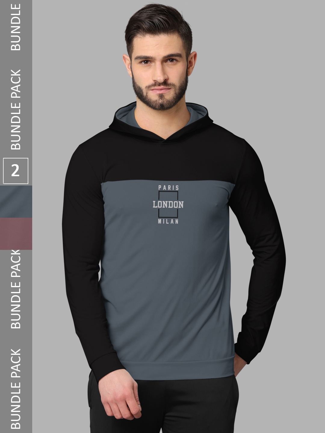 

BULLMER Pack Of 2 Colourblocked Hooded Cotton T-shirts, Black