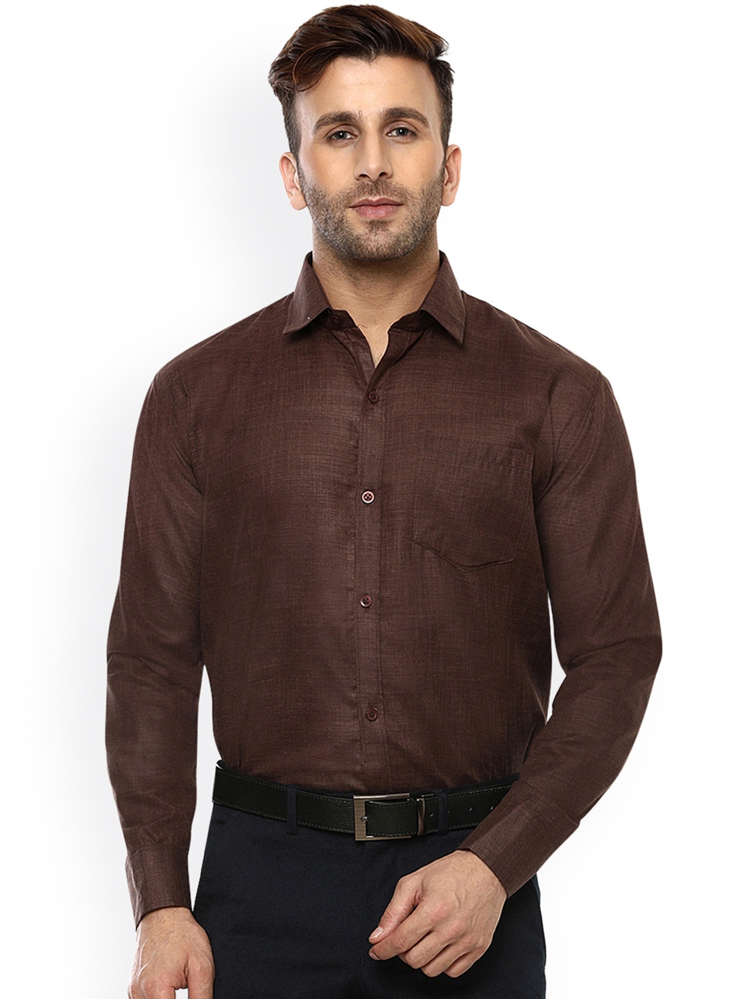 

Hangup Men Brown Comfort Regular Fit Solid Formal Shirt