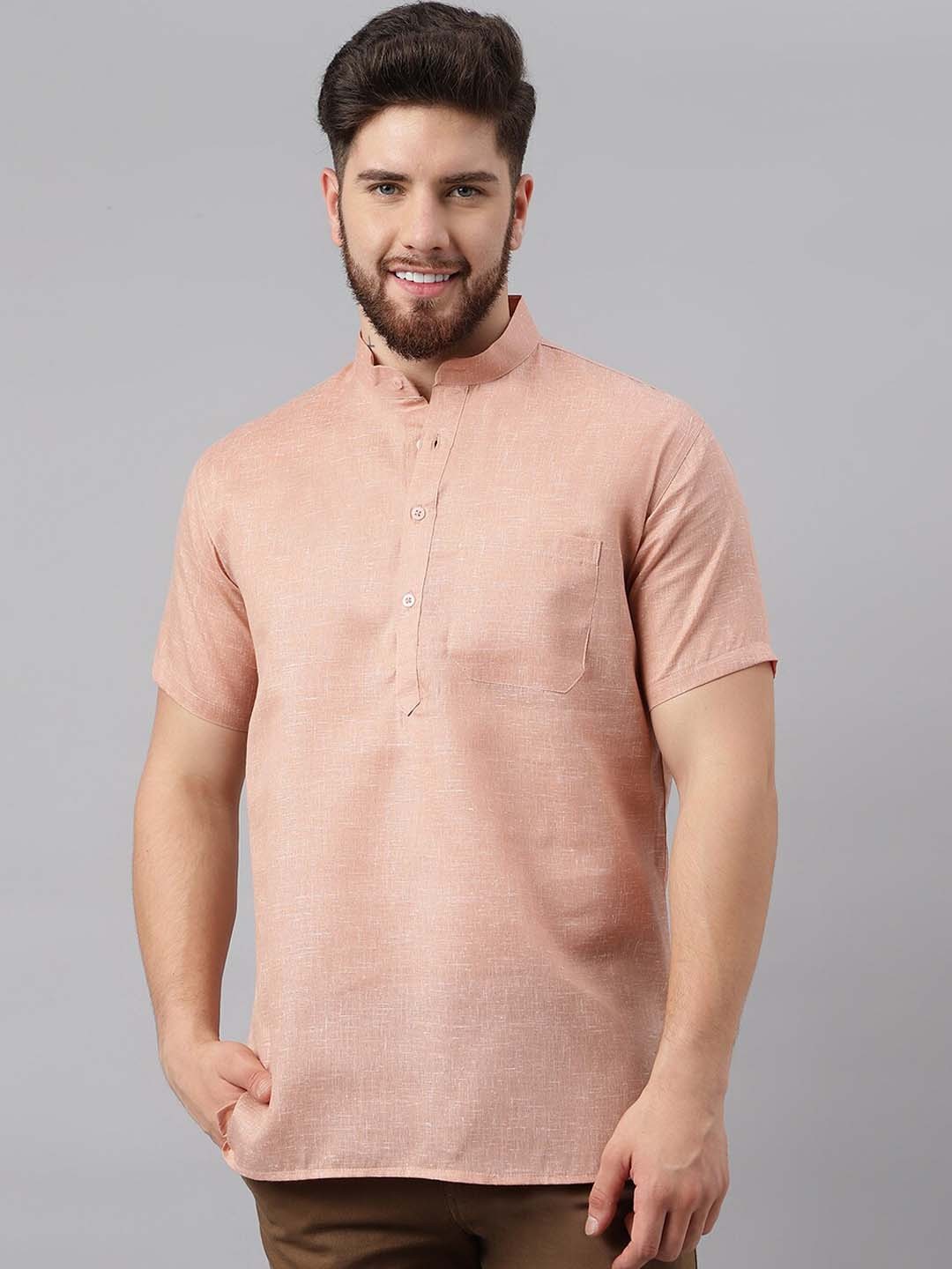 

RIAG Band Collar Khadi Pure Cotton Short Kurta, Beige
