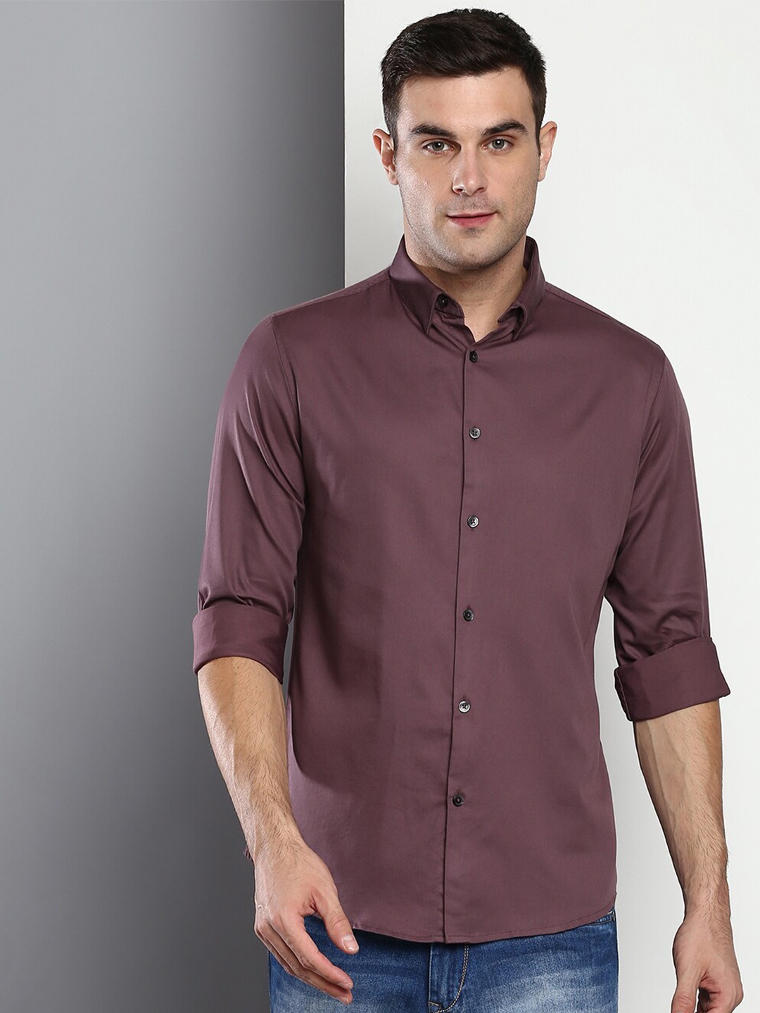

Dennis Lingo Spread Collar Standard Slim Fit Casual Shirt, Mauve