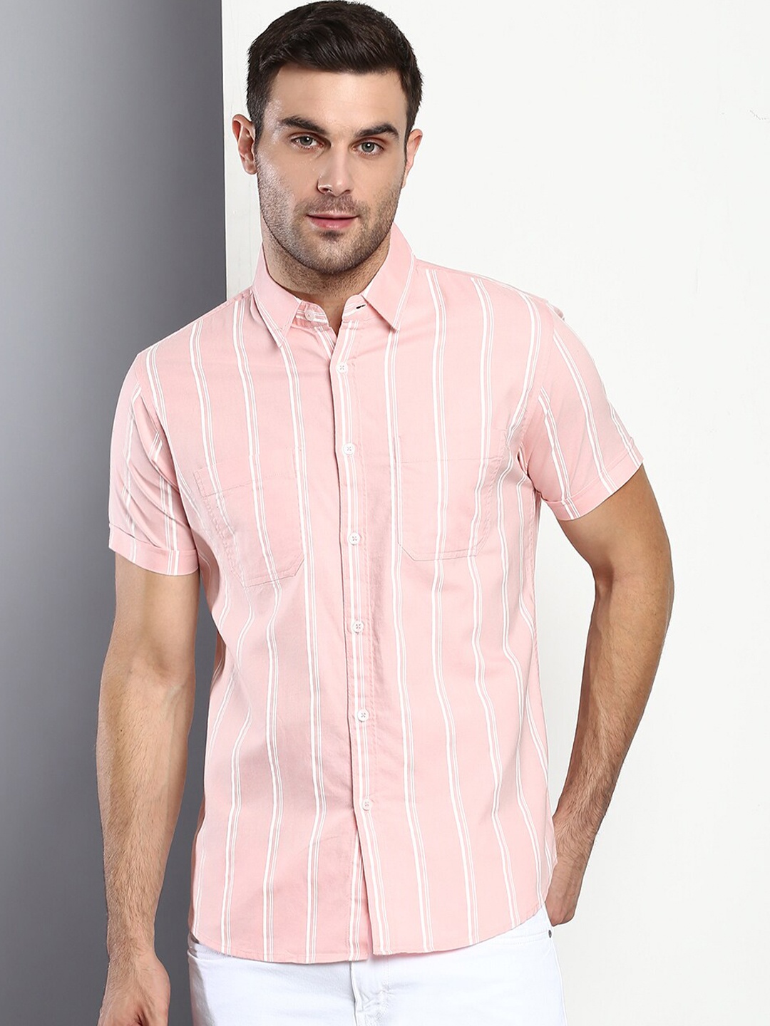 

Dennis Lingo Striped Standard Slim Fit Cotton Casual Shirt, Peach