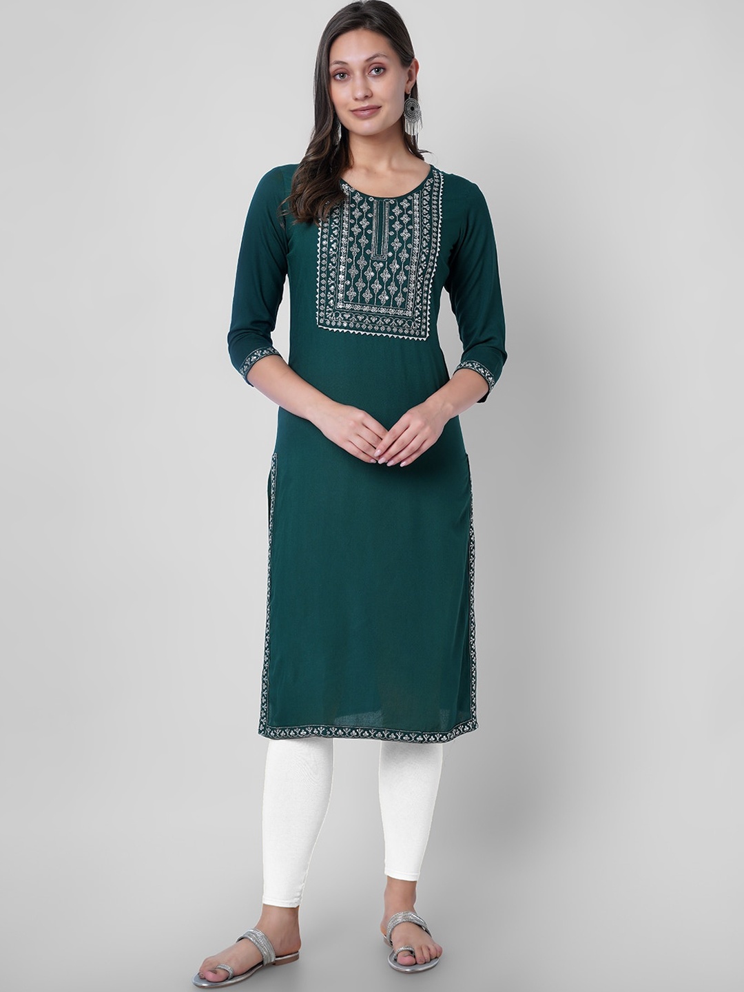 

VASANT APPAREL Ethnic Motifs Yoke Design Straight Kurta, Green