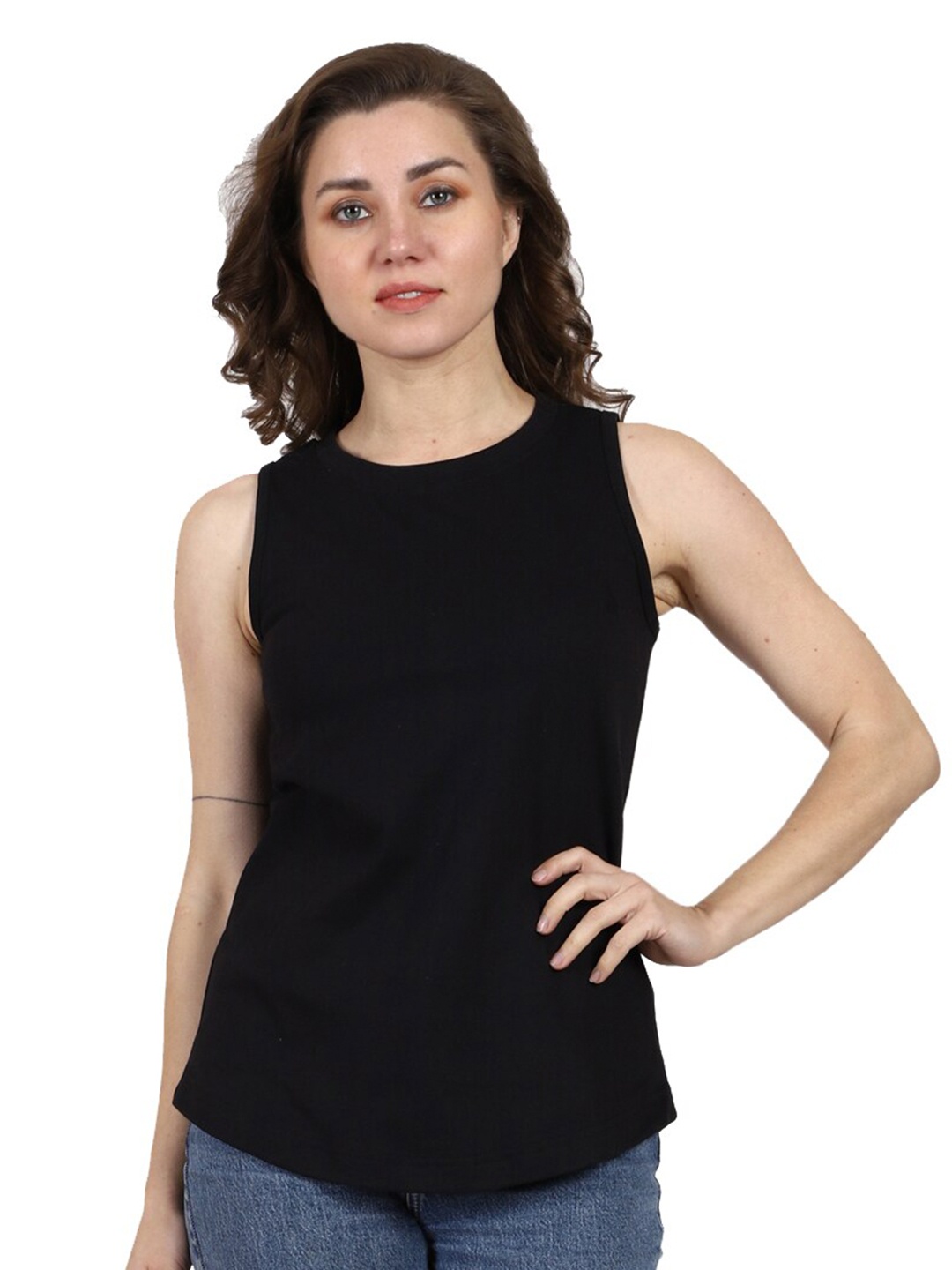 

T-SHIRT TRUCK Round Neck Cotton Top, Black